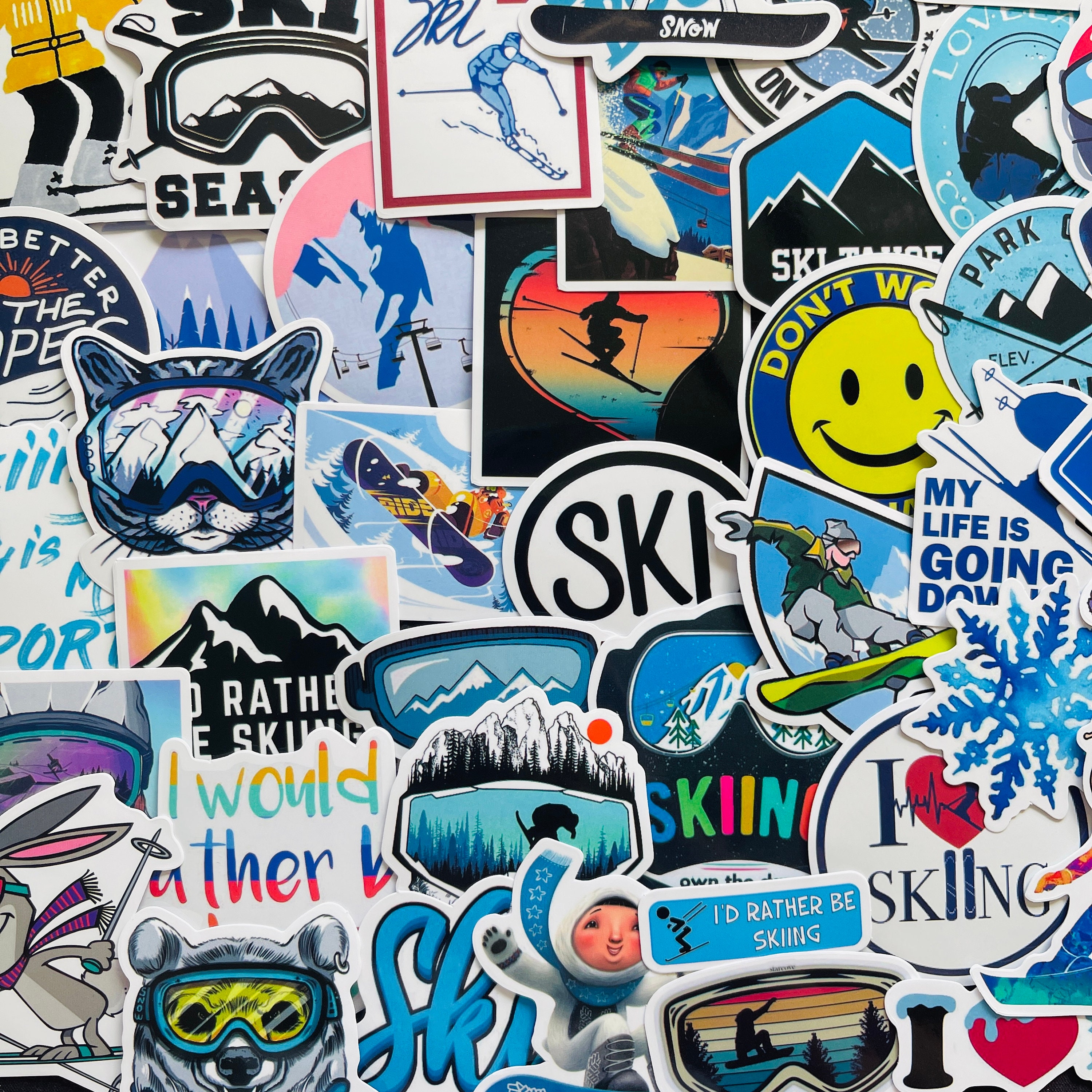 25/50 Vinyl Skiing Stickers, Die Cut Decal Set, Waterproof