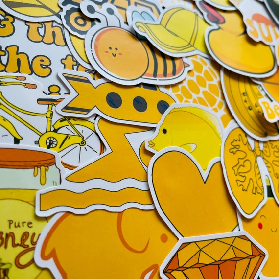 Yellow Hydro Stickers 50Pcs Vinyl Yellow Vsco Girl Sticker Pack