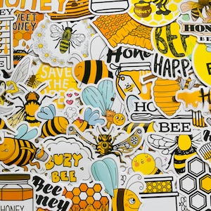25/50 vinyl stickers drukke bij, gestanste sticker set, waterdicht herbruikbaar, insecten honingkoningin bijenkorf keeper buzz schattig leuk esthetiek, laptop dagboek