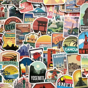 25/50 vinyl reisstickers, gestanste stickerset, waterdicht herbruikbaar, vakantie land stad vakantie toeristisch cadeau, planner laptopbagagekoffer