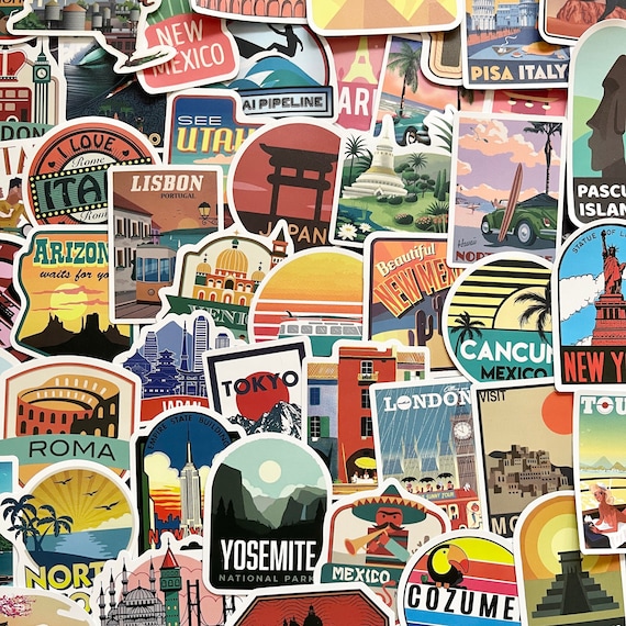 25/50 Vinyl Travel Stickers, Die Cut Decal Set, Waterproof Reusable,  Vacation Country City Holiday Tourist Gift, Planner Laptop Luggage Case 