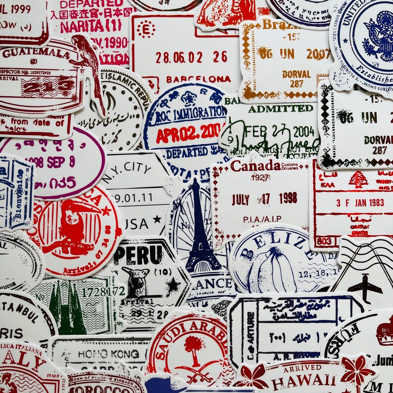 25/50 Vinyl Clear Passport Stamp Stickers Die Cut Decal Set Etsy