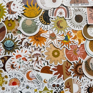 25/50 autocollants soleil lune neutres en vinyle, jeu de décalcomanies découpées, imperméables réutilisables, vintage Boho Tarot esthétique céleste, agenda de scrapbooking