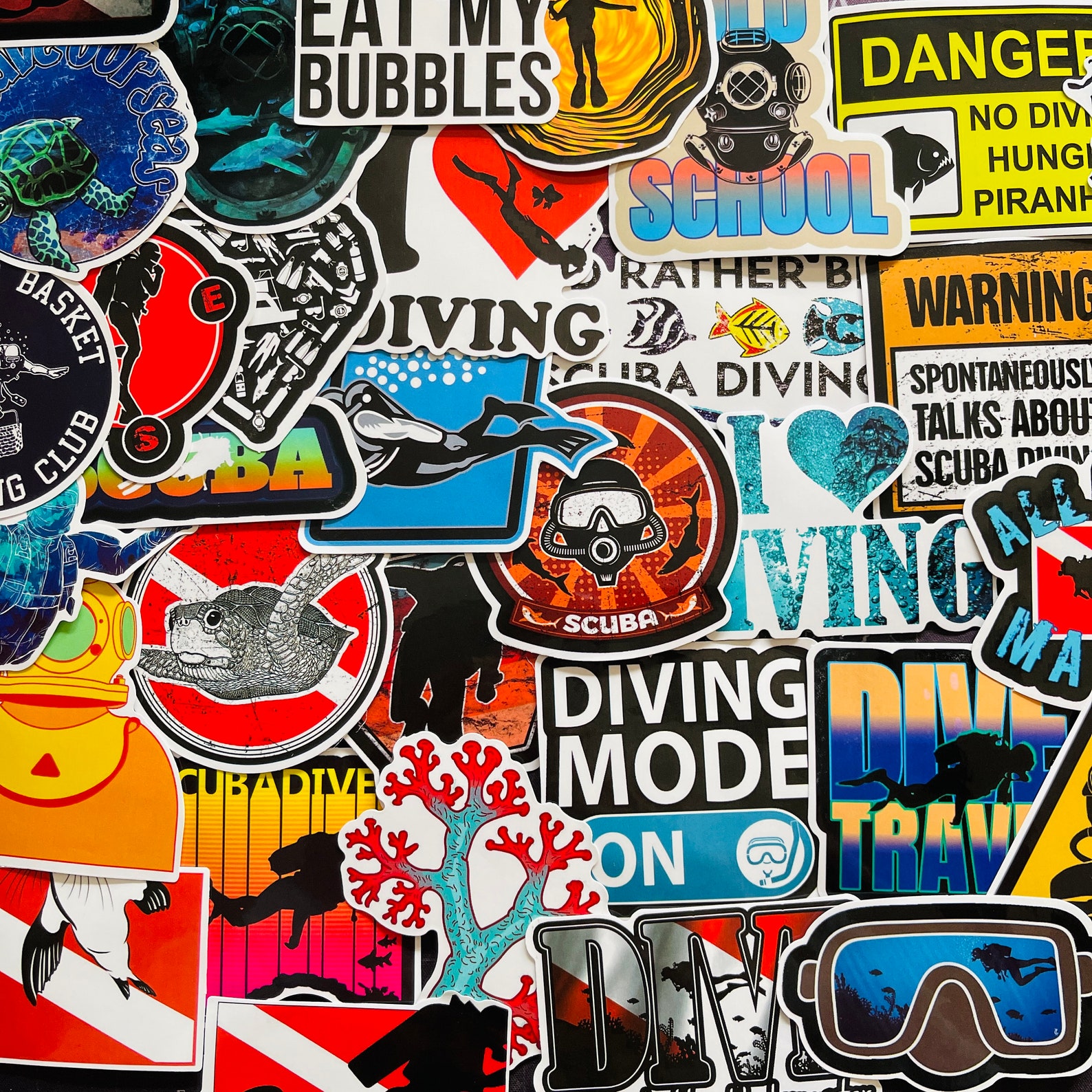 25/50 Vinyl Diving Sticker Pack, Die Cut Decal Set, Waterproof Reusable ...