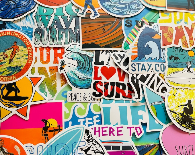 Sticker Surf Gate 25/50 Vinyl Surf Stickers, Die Cut Decal Set, Waterproof Reusable ...
