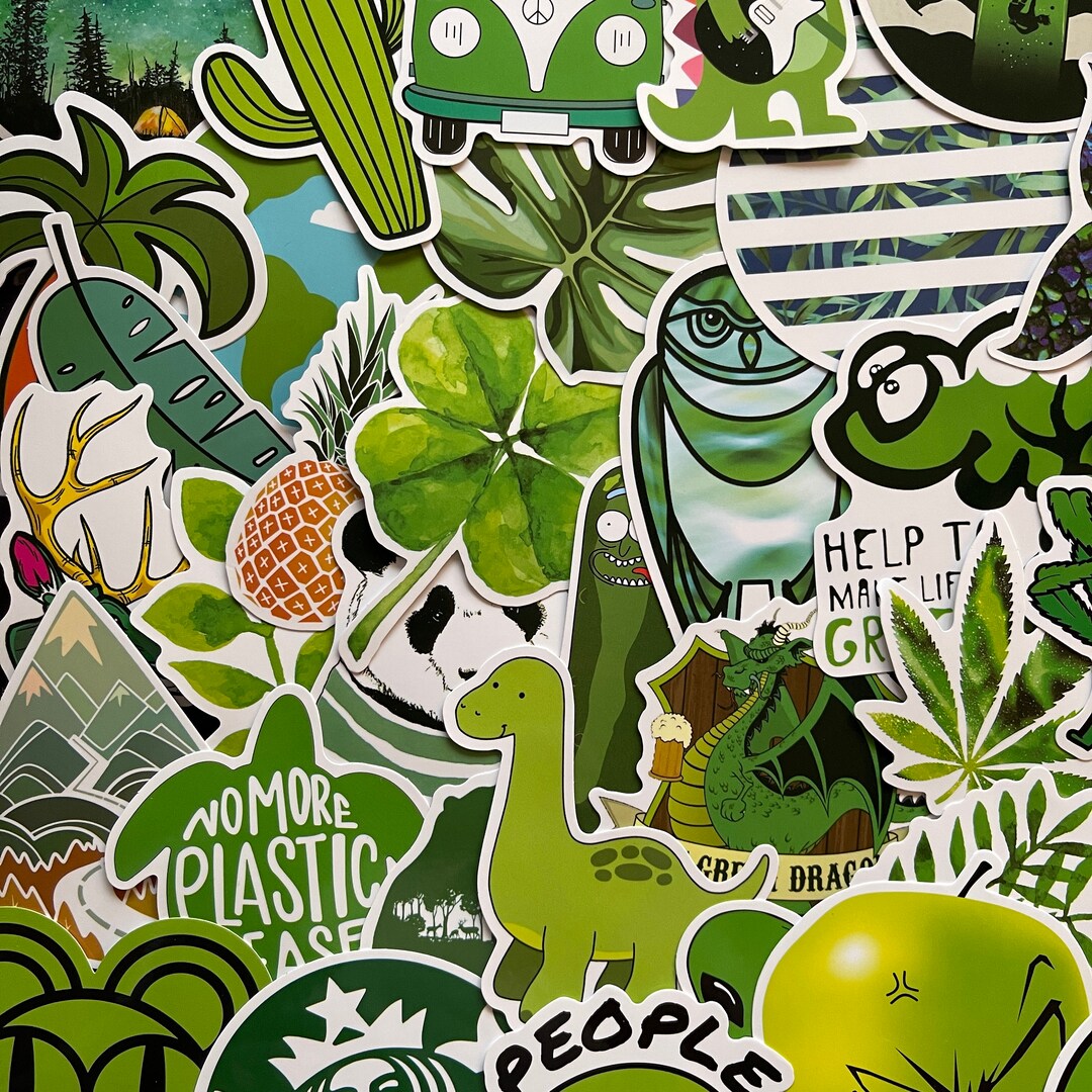 25/50 Vinyl Green Theme Stickers, Die Cut Decal Set, Waterproof