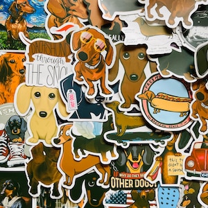25/50 pegatinas de vinilo para perros salchicha, juego de calcomanías troqueladas, reutilizables a prueba de agua, regalo del propietario de cachorros de raza larga de Dachshund Hotdog, estuche para computadora portátil con diario
