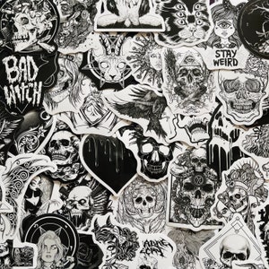 25/50/100 Vinyl Goth Skulls Aufkleber, sterben Schnitt Aufkleber Set, wasserdicht wiederverwendbar, Skeleton Dark Death Witch Punk Metal, Laptop Gitarren Fall Dekor