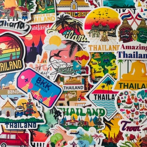 25/50 Vinyl Thailand Stickers Die Cut Decal Set, Waterproof Reusable, Thai Phuket BKK Bangkok Tourist Flag, Journal Planner Luggage Asia Art