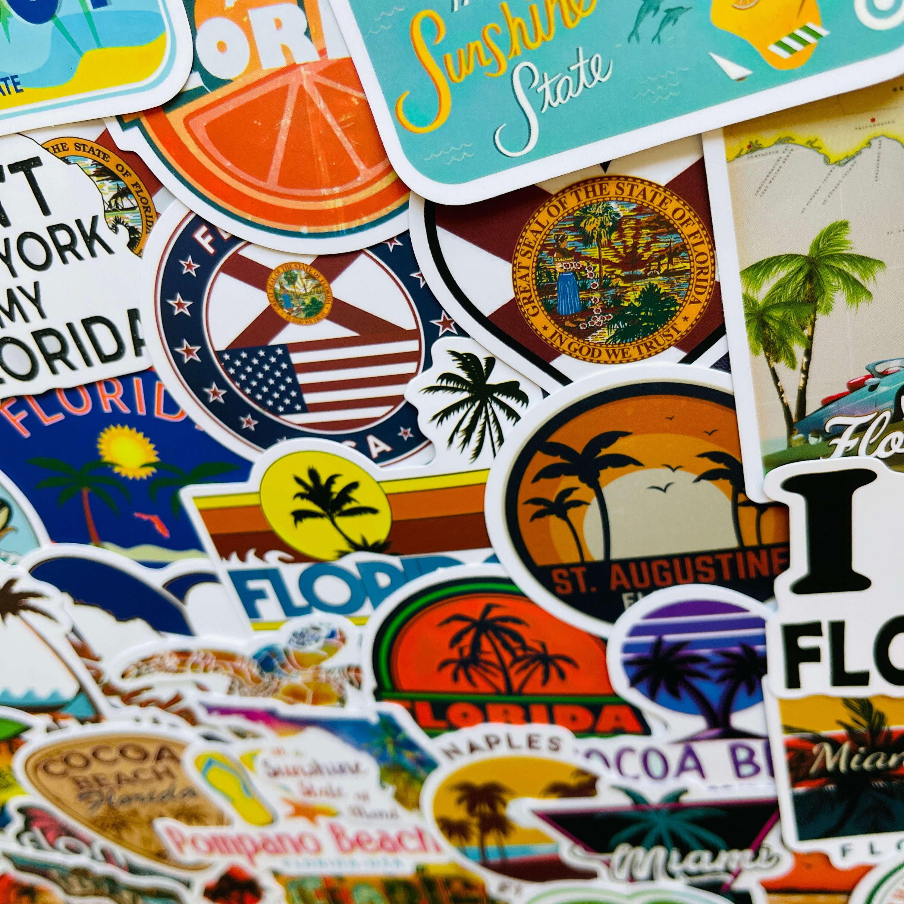 25/50 Vinyl Florida Stickers, Die Cut Decal Set, Waterproof 