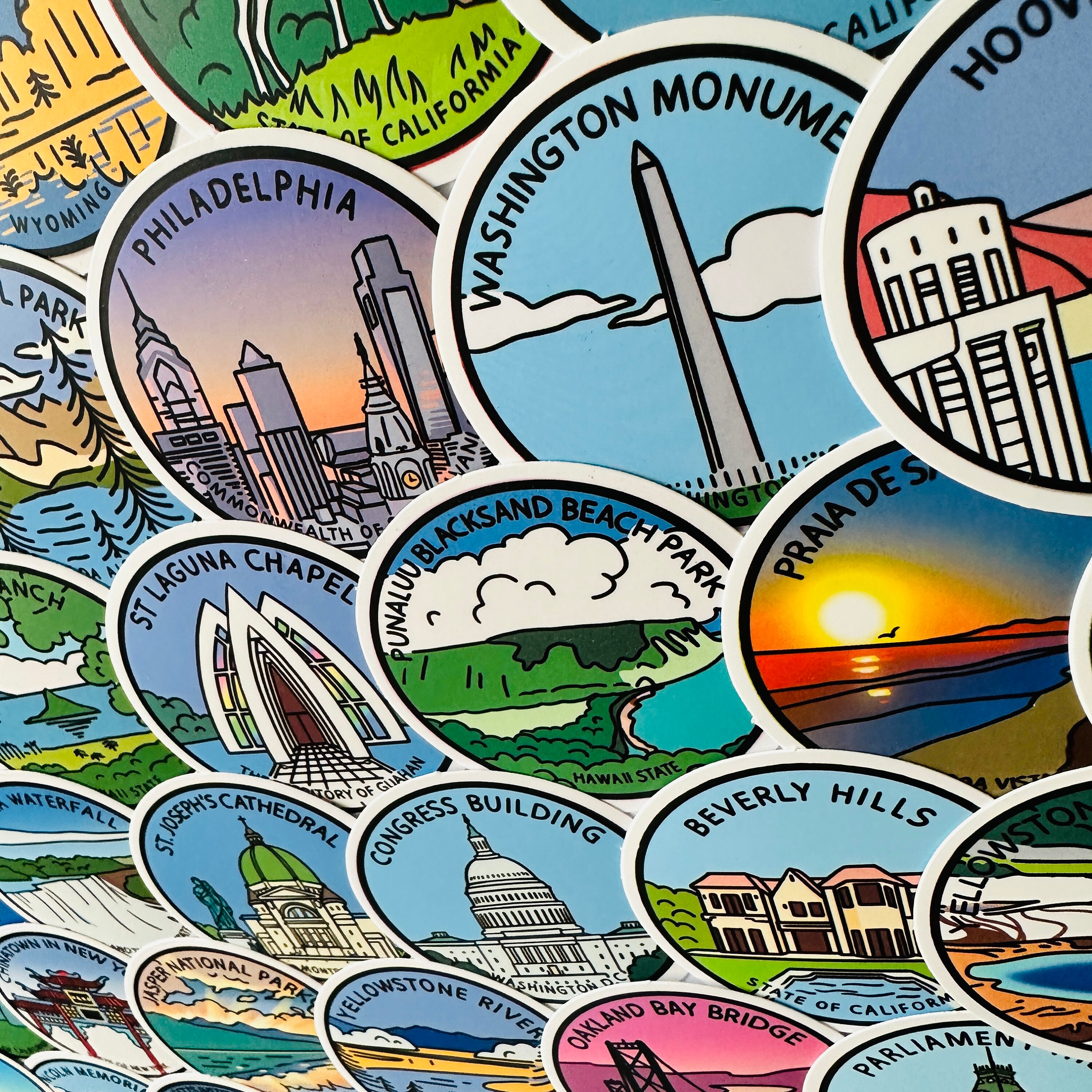 25/50 Vinyl Famous Landmark Badge Stickers, Die Cut Decal, Waterproof ...