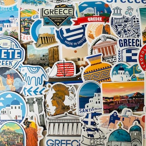 Adesivi in vinile 25/50 Grecia, set di decalcomanie fustellate, impermeabili e riutilizzabili, antica Atene greca, vacanze in Europa, custodia regalo per diario di viaggio