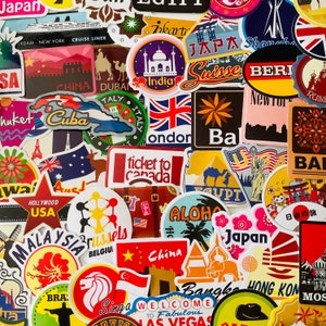 Adesivos de viagem de vinil 25/50, conjunto de decalques recortados, à prova d'água, reutilizáveis, férias de turismo de férias em países globais retrô, livro de arte de diário fotográfico