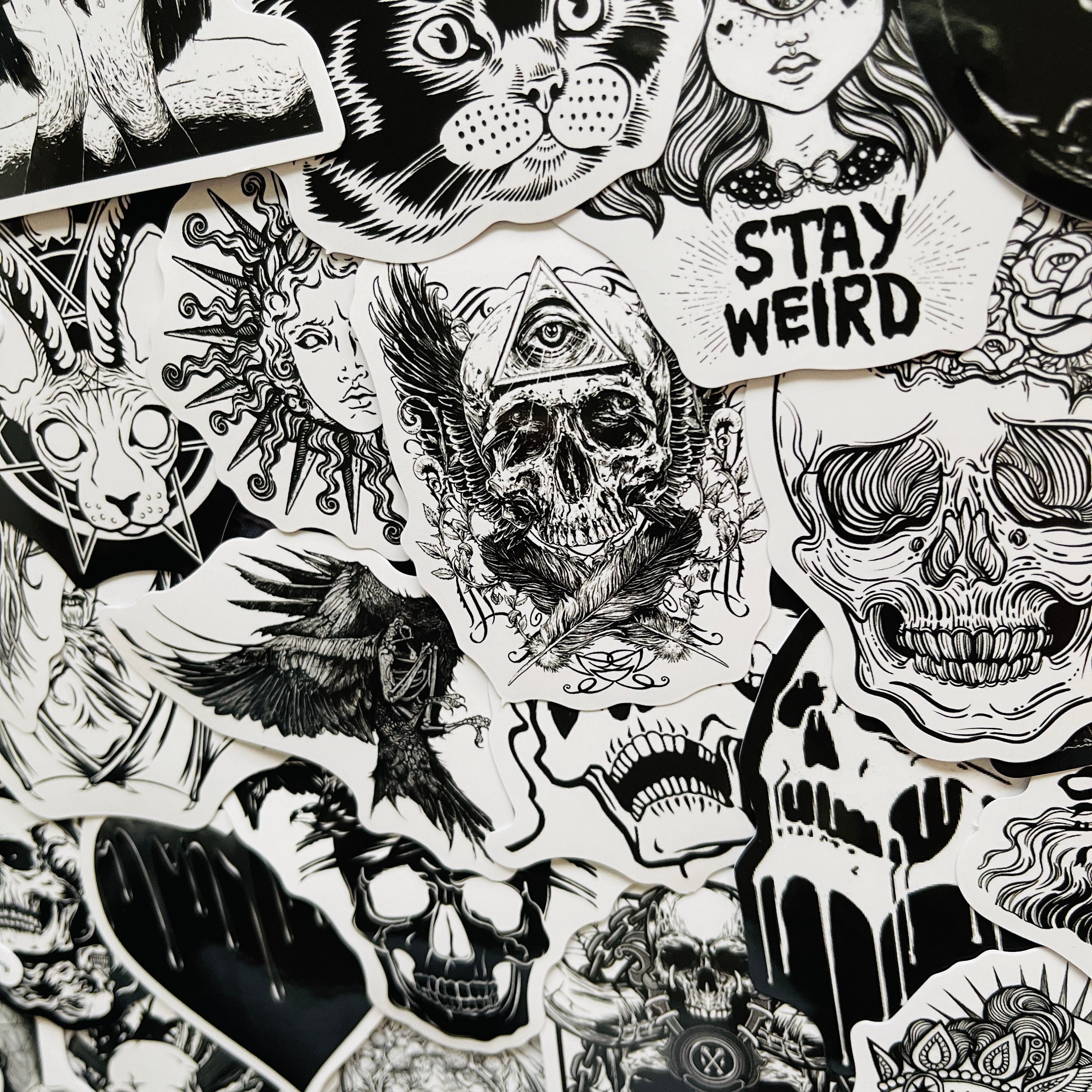 10/30/50pcs Grunge Goth Horror Skeleton Crow Stickers Decals DIY