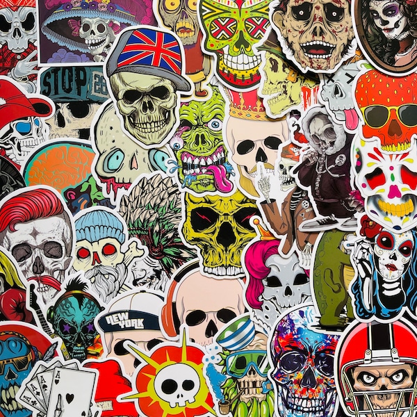 25/50 Vinyl Horror Skull Sticker Pack, gestanzte Aufkleber Set, wasserdicht wiederverwendbar, Goth Death Metal Kopf Skelett Dekor, Laptop Skateboard Geschenk