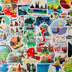 25/50 vinyl Vietnam-stickers, gestanste stickerset, waterdicht herbruikbaar, Hanoi Ho Chi Minh Zuid-Aziatische cultuur, reisplanner dagboek geval
