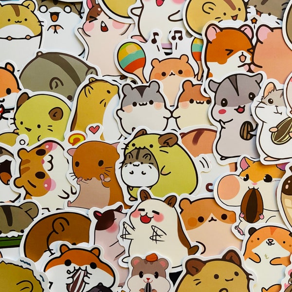 25/50 Vinyl Hamster Stickers, Die Cut Decal Set, Waterproof Reusable, Cute Funny Syrian Pet Animal Gerbil Guinea, Journal Laptop Cage Bowl