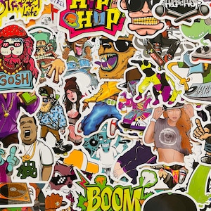 Adesivos temáticos de hip hop de vinil 25/50, conjunto de decalques cortados, reutilizáveis à prova d'água, música legal de rap de rua dos EUA, grafite de DJ, capa de skate para laptop
