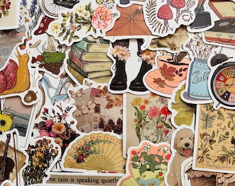 Vintage Stickers, 50 Scrapbook Stickers Vintage Diary Supplies, Waterproof  Vinyl Decals for Planners Junk Journal