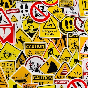 25/50 vinyl waarschuwingsbordstickers, gestanste stickerset, waterdicht herbruikbaar, leuk verkeersveiligheidsgevaar, laptop gereedschapskoffer helmhoed