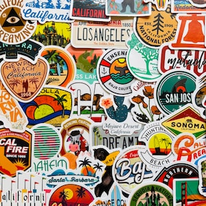 25/50 vinyl Californië-stickers, gestanste stickerset, waterdicht herbruikbaar, VS CA staat stranden Hollywood LA Coast, reisdagboek bumperhoes