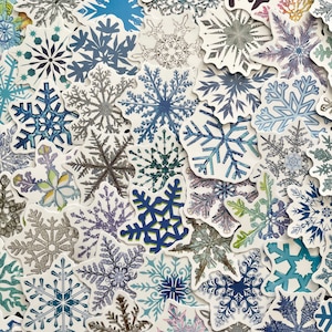 25/50 vinyl sneeuwvlokstickers, gestanst stickerset, waterdicht herbruikbaar, ijssneeuw winter bevroren kerstvakantie, planner kaart ambachten kunst