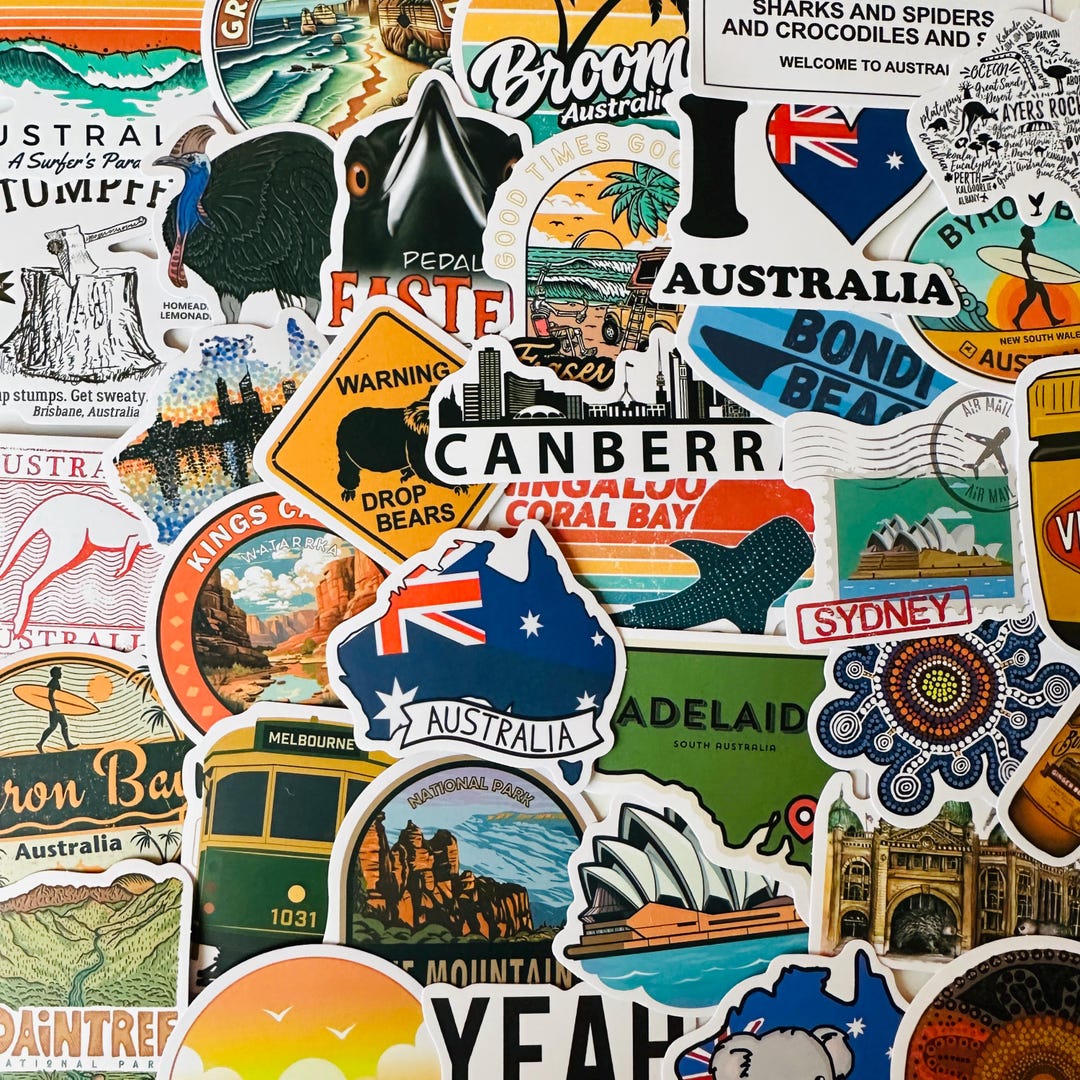 25/50 Vinyl Australia Stickers, Die Cut Decal Set, Waterproof Reusable ...