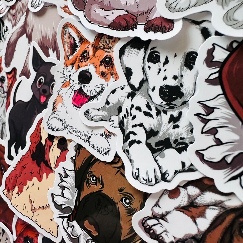 25/50 Vinyl Cartoon Dog Stickers, Die Cut Decal Set, Waterproof ...