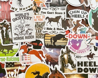 25/50/100 Horse Theme Vinyl Stickers, Die Cut Decal Set, Waterproof Reusable, Rider Jockey Equestrian Accessories Decor Gift, Planner Laptop