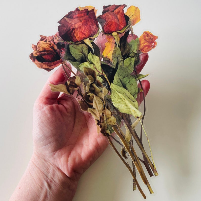 6 große transparente Vinyl Wildblumen Aufkleber, wasserdicht wiederverwendbar, klar gepresste Blume Blumenstamm Rose Sonnenblume, Journal Card Craft Bild 7