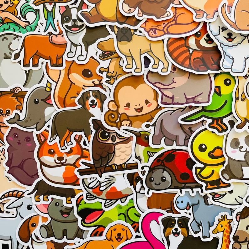 25/50 Vinyl Animal Stickers Die Cut Decal Set Waterproof Etsy