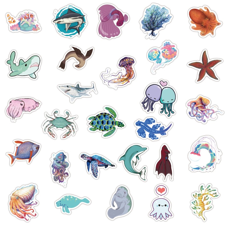 25/50 Vinyl Marine Life Stickers Die Cut Decal Set Etsy UK