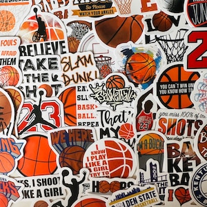 Juego de calcomanías de vinilo para baloncesto, 25/50 unidades, troqueladas, impermeables, reutilizables, para jugar en equipo, con aro de baloncesto y mates, decoración para computadora portátil