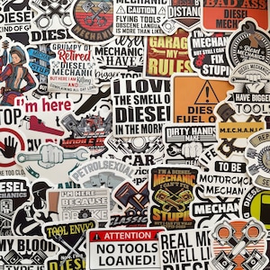 25/50 Vinyl Mechanic Stickers, Die Cut Decal Set, Waterproof Reusable, Motor Car Truck Technician Diesel Garage Workshop Apprentice, Toolbox