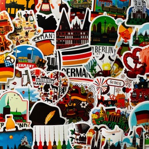 25/50 autocollants Allemagne en vinyle, jeu d'autocollants découpés, imperméables réutilisables, Allemagne, Allemagne, vacances en Europe, voyage, carnet de voyage