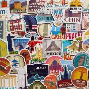 Adesivos de vinil 25/50 Wanderlust, conjunto de decalques recortados, à prova d'água reutilizáveis, pôster turístico de viagem, férias, campo, cidade, planejador, laptop, bagagem