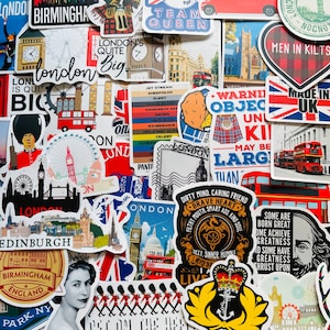 Adesivi in vinile 25/50 del Regno Unito, set di decalcomanie fustellate, impermeabili e riutilizzabili, città turistiche del Regno Unito, Gran Bretagna, Inghilterra, Londra, custodia per bagagli