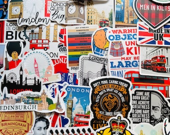 25/50 Vinyl United Kingdom Stickers, Die Cut Decal Set, Waterproof Reusable, UK Britain England London Cities Tourist, Planner Luggage Case
