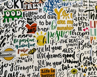 25/50 Vinyl Motivational Stickers, Die Cut Decal Set, Waterproof Reusable, Inspirational Quotes Words Positive Mental Health, Journal Diary