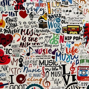 25/50 vinyl muziek thema stickers, gestanste sticker set, waterdicht herbruikbaar, muzikant band zanger notities leraar student cadeau, laptoptas decor