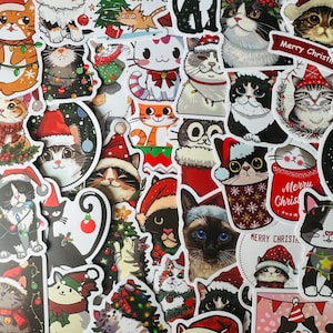 25/50 Vinyl Merry Catmas Aufkleber, sterben Schnitt Aufkleber Set, süße lustige Santa Katzen Urlaub Festliche Weihnachten, Planer Decor Karte, Katzenliebhaber Stuffer