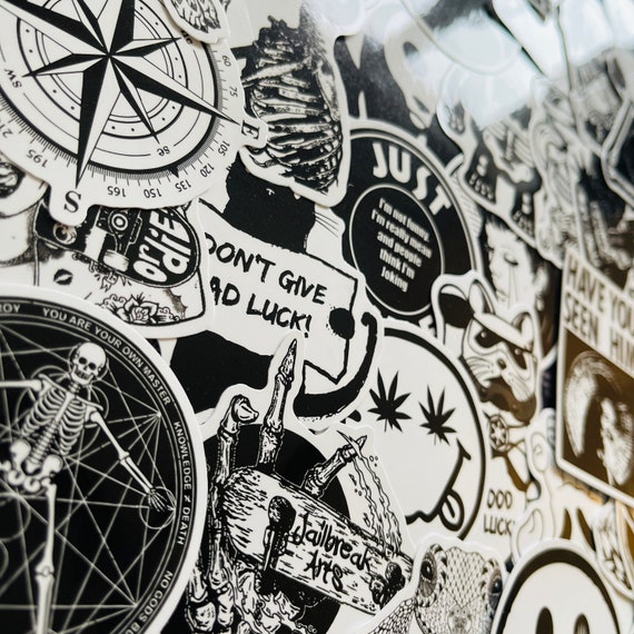 50 Gothic Stickers Black and White Graffiti Spoof Sticker Camera Notebook  Suitcase Skateboard Sticker Waterproof Decorative Wall Sticker Toy