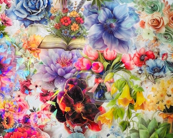 25/50 transparente Vinyl-Blumenaufkleberpackung, wasserdichtes wiederverwendbares Set, klares holographisches Wildblumenblumenblatt, Journalkarten-Handwerksglas