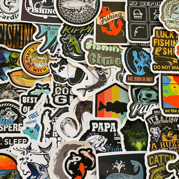 25/50 Vinyl Gone Fishing Stickers, Die Cut Decal Set, Waterproof Removable, Funny Fisherman Dad Fish Reel Rod Sport Gift, Laptop Tackle Box