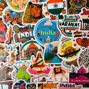 25/50 autocollants Inde en vinyle, lot de décalcomanies découpées, imperméables réutilisables, Inde Delhi hindou Taj Mahal vacances Asie, planificateur de voyage porte-journaux