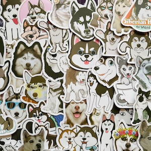 25/50 Vinyl Siberian Husky Stickers, Die Cut Decal Set, Waterproof Reusable, Dog Puppy Wolf Breed Owner Walker Gift, Journal Laptop Flask