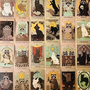30/60 Vinyl-Tarot-Kartenaufkleber, gestanzte Abziehbild-Sets, wasserdichte wiederverwendbare, Fury Cat Vintage Boho Reader Deck Prints, Journal Tagebuch Sammelalbum