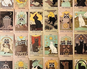 30/60 Vinyl Tarot Card Stickers, Die Cut Decal Set, Waterproof Reusable, Fury Cat Vintage Boho Reader Deck Prints, Journal Diary Scrapbook