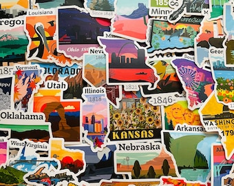 50 Vinyl All US State Stickers, Die Cut Decal Set, Waterproof Reusable, Vacation America USA Visited RV Camper Bumper, Journal Luggage Case