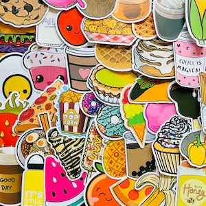 Adesivos de vinil para amantes de comida, 25/50, conjunto de decalques recortados, à prova d'água e reutilizáveis, para fast food, doces, lanches e bebidas, planejador, arte para laptop